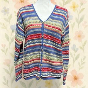 Eddie Bauer Striped Linen Cotton Knit Cardigan Sweater Boho Coastal Size M